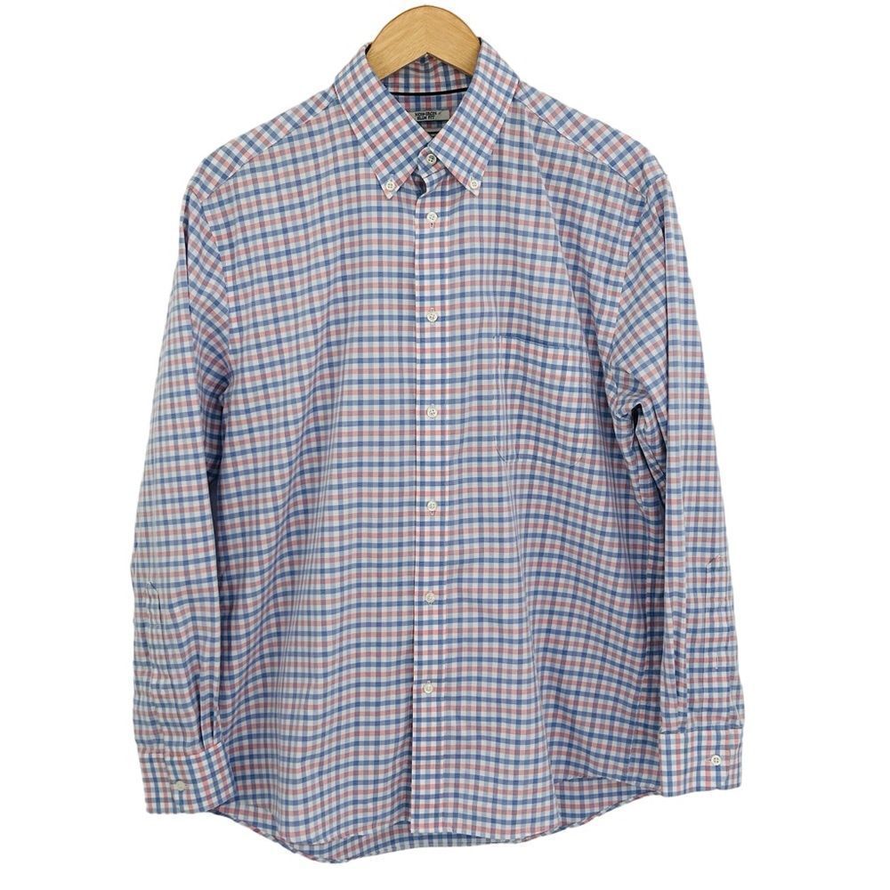 Jos. A. Banks blue and pink plaid non-iron slim fit dress shirt size 16.5 and 34